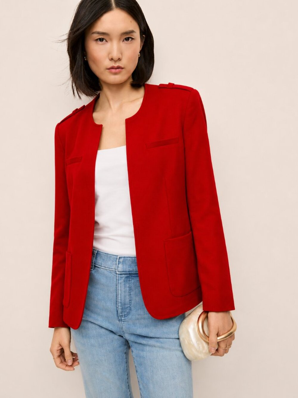 Ann Taylor Red Collarless Blazer